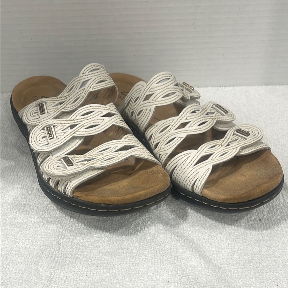 Clarks Tan and White Sandals with Contoured Footbed